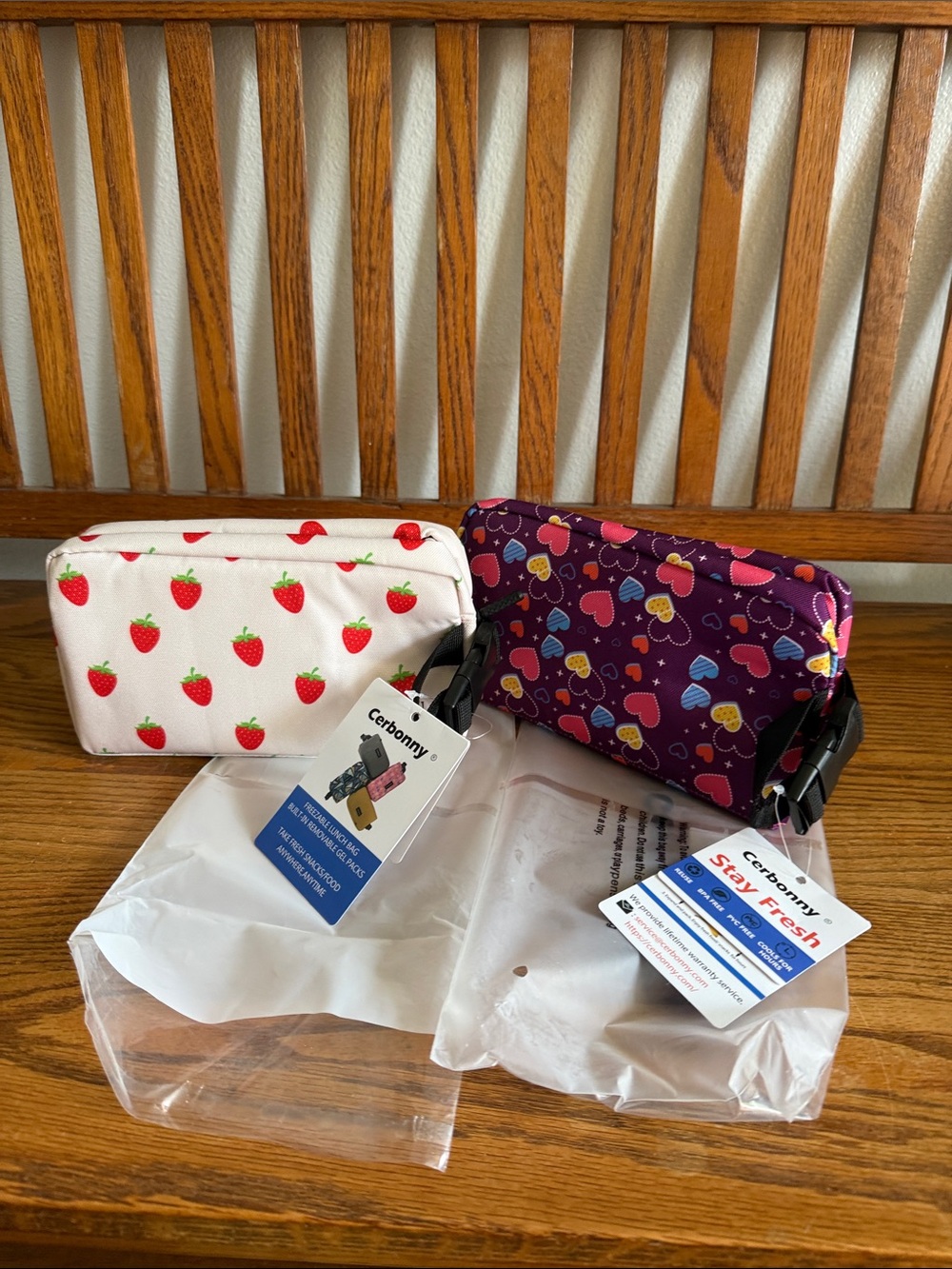 Heart & Strawberry Travel Organizer Pouches - Purple & White